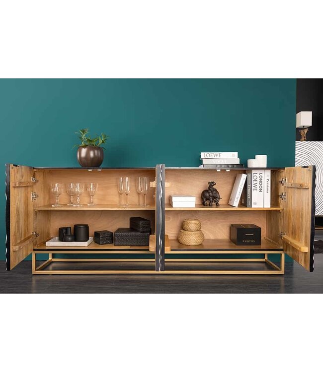 Invicta Interior Massief dressoir ZEN CIRCLES 180 cm wit zwart goud mangohout 3D-ontwerp - 44578