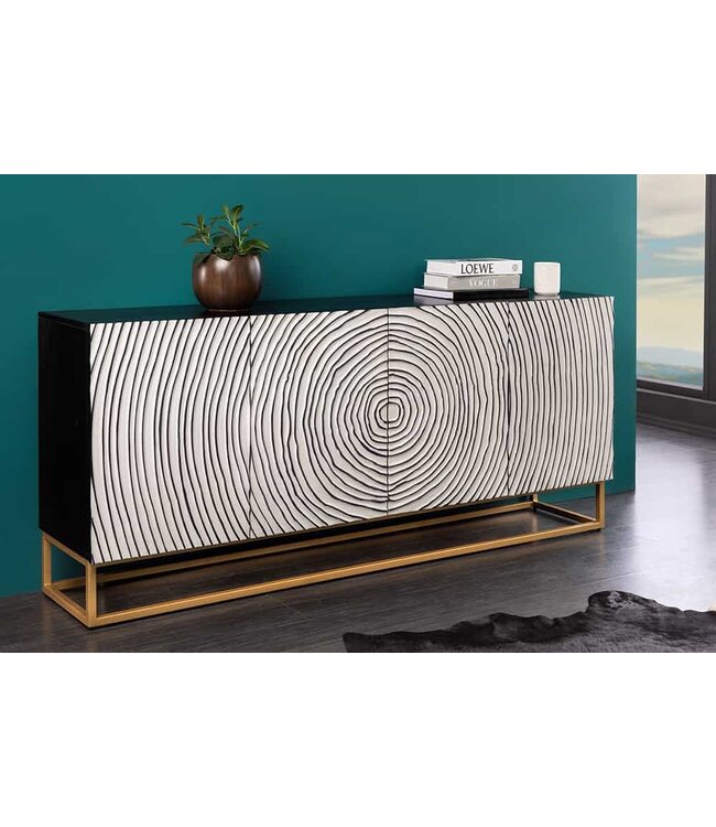 Invicta Interior Massief dressoir ZEN CIRCLES 180 cm wit zwart goud mangohout 3D-ontwerp - 44578
