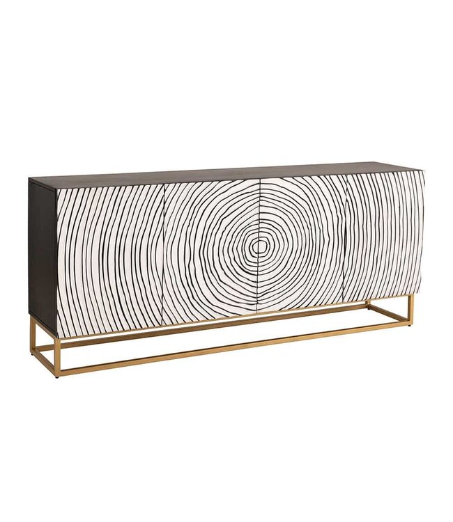 Invicta Interior Massief dressoir ZEN CIRCLES 180 cm wit zwart goud mangohout 3D-ontwerp - 44578