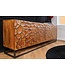 Invicta Interior Massief houten dressoir VULCANO 180cm bruin mangohout met 3D houtsnijwerk handgemaakt metalen frame zwart - 44651