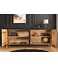 Invicta Interior Massief houten dressoir VULCANO 180cm wit zwart mangohout met 3D houtsnijwerk handgemaakt metalen frame goud - 44646