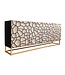 Invicta Interior Massief houten dressoir VULCANO 180cm wit zwart mangohout met 3D houtsnijwerk handgemaakt metalen frame goud - 44646