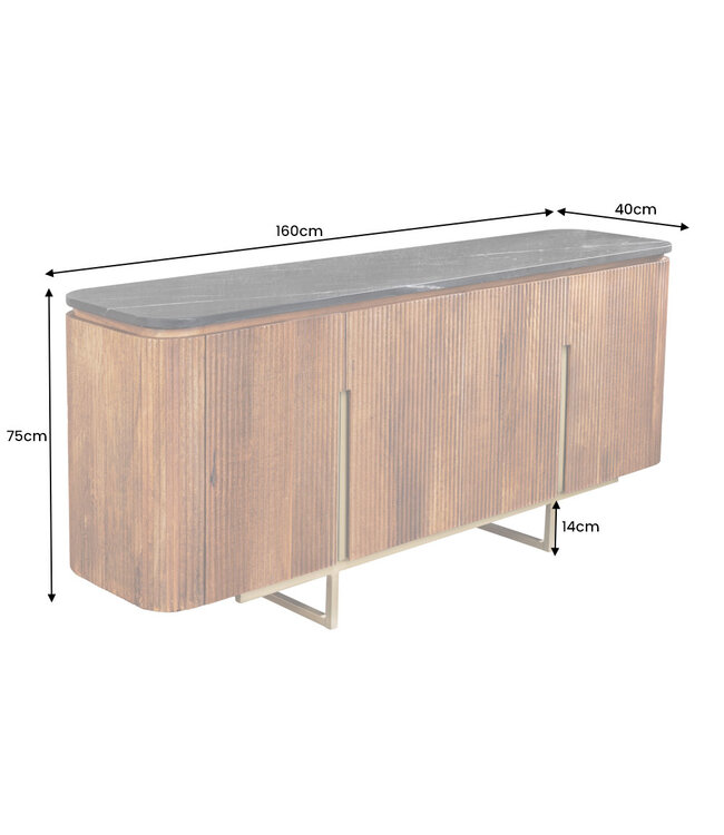 Invicta Interior Design Dressoir GATSBY 160cm bruin goud mangohout marmer metalen frame - 43336