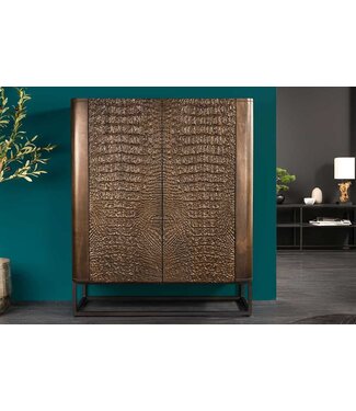 Invicta Interior Handgemaakt Highboard CROCO 120cm Bruin Mango Hout Massief 3D Design - 44615