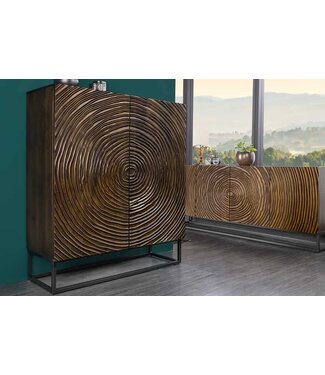Invicta Interior Massief houten hoge kast ZEN CIRCLES 120 cm donkerbruin mangohout 3D-ontwerp - 44579