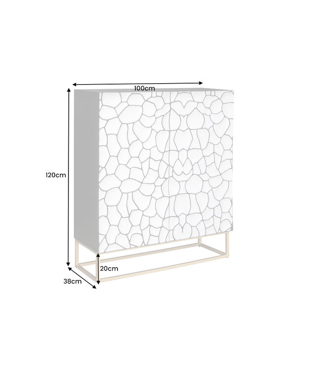 Invicta Interior Massief houten highboard VULCANO 120cm bruin mangohout met 3D houtsnijwerk handgemaakt metalen frame zwart - 44650