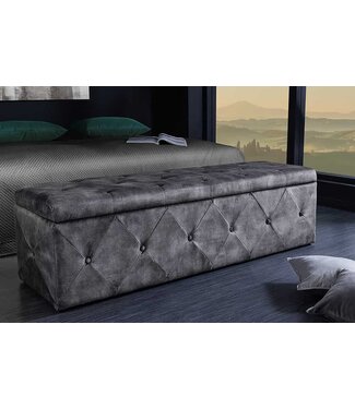 Invicta Interior Chesterfield Slaapbank EXTRAVAGANCIA 140cm Grijs Fluweel met opbergruimte - 44425 Invicta Interior Chesterfield Slaapbank EXTRAVAGANCIA 140cm Grijs Fluweel met opbergruimte - 44425
