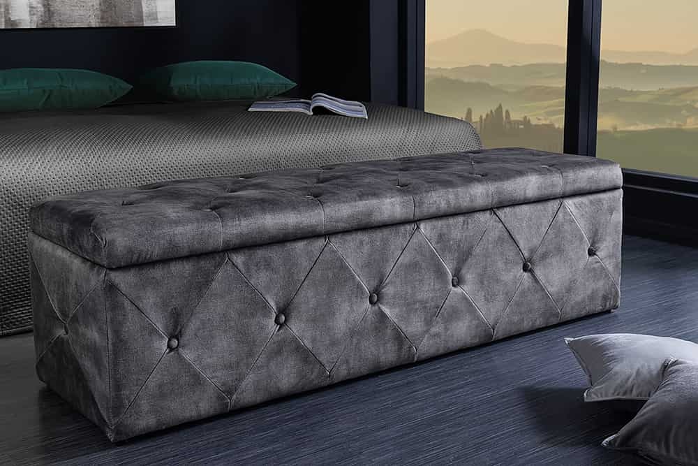 Chesterfield Slaapbank EXTRAVAGANCIA 140cm Grijs Fluweel met opbergruimte - 44425 afbeelding
