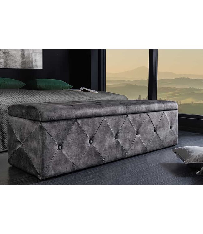 Invicta Interior Chesterfield Slaapbank EXTRAVAGANCIA 140cm Grijs Fluweel met opbergruimte - 44425