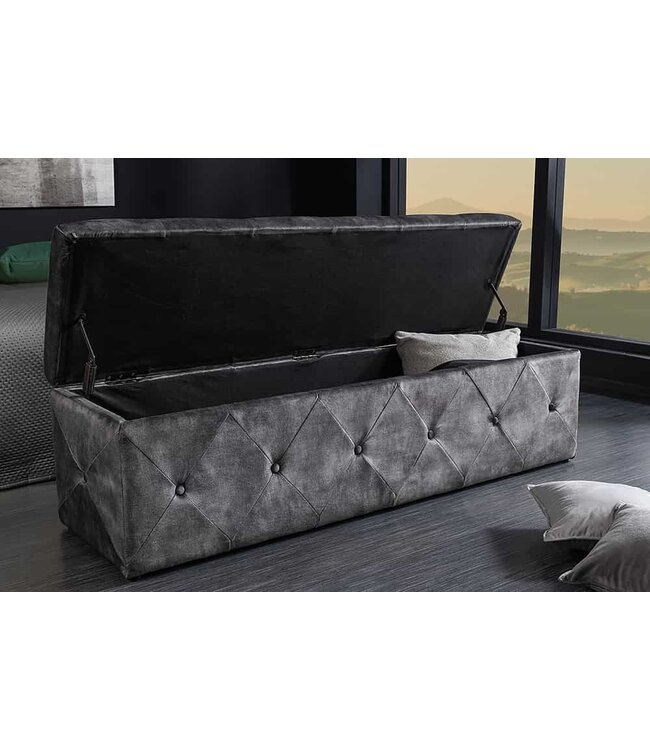Invicta Interior Chesterfield Slaapbank EXTRAVAGANCIA 140cm Grijs Fluweel met opbergruimte - 44425