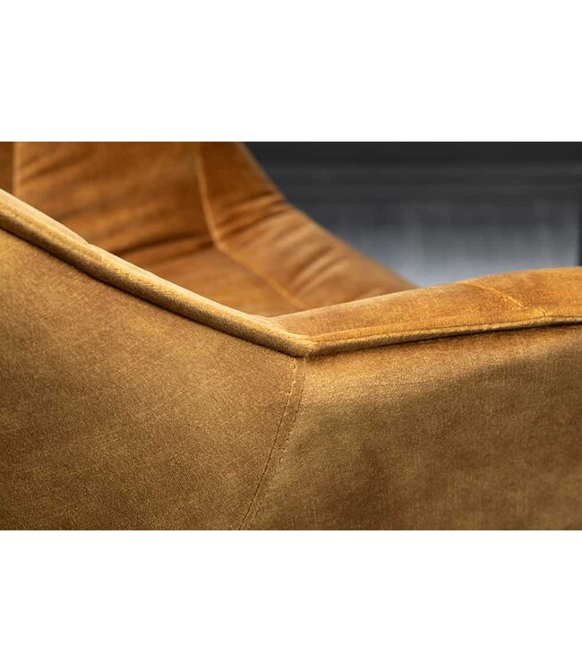 Invicta Interior Design stoel THE DUTCH COMFORT mosterdgeel fluweel met armleuning gestoffeerde zwarte metalen poten - 44276