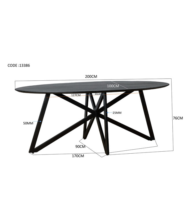 Livingfurn Oslo Black Acasia Web Leg 200cm-13386