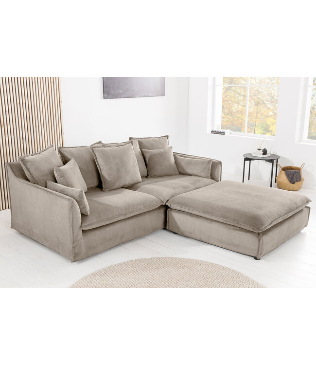 Invicta Interior Sofa HEAVEN 200cm 3-zits vering kern afneembare hoes koord greige - 46108