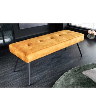 Invicta Interior Design bank BOUTIQUE 100cm mosterdgeel fluweel zwart metalen poten - 44424