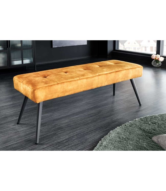 Invicta Interior Design bank BOUTIQUE 100cm mosterdgeel fluweel zwart metalen poten - 44424