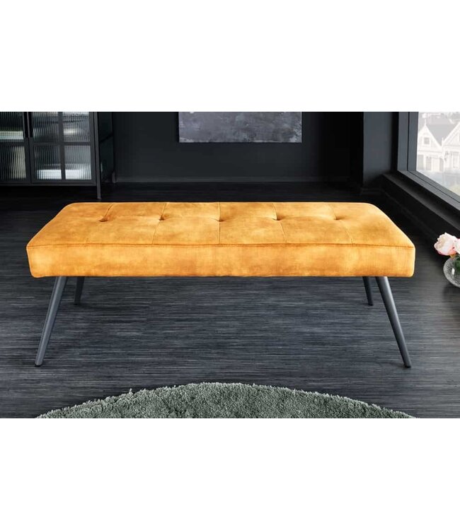 Invicta Interior Design bank BOUTIQUE 100cm mosterdgeel fluweel zwart metalen poten - 44424