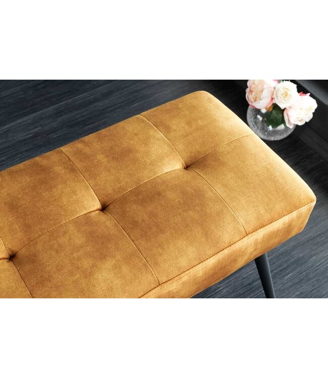 Invicta Interior Design bank BOUTIQUE 100cm mosterdgeel fluweel zwart metalen poten - 44424