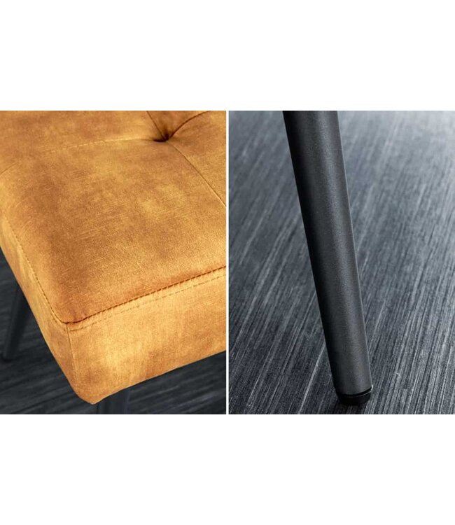 Invicta Interior Design bank BOUTIQUE 100cm mosterdgeel fluweel zwart metalen poten - 44424