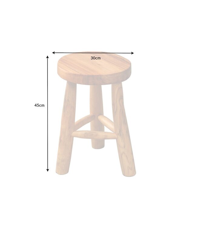 Invicta Interior Massief houten kruk BALI 45cm natuurlijk rond teakhouten bijzettafeltje krukje nachtkastje - 41925