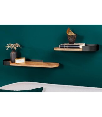 Invicta Interior Moderne set van 2 wandplanken PURE NATURE 60cm zwart mangohout massief metaal handgemaakt - 44307