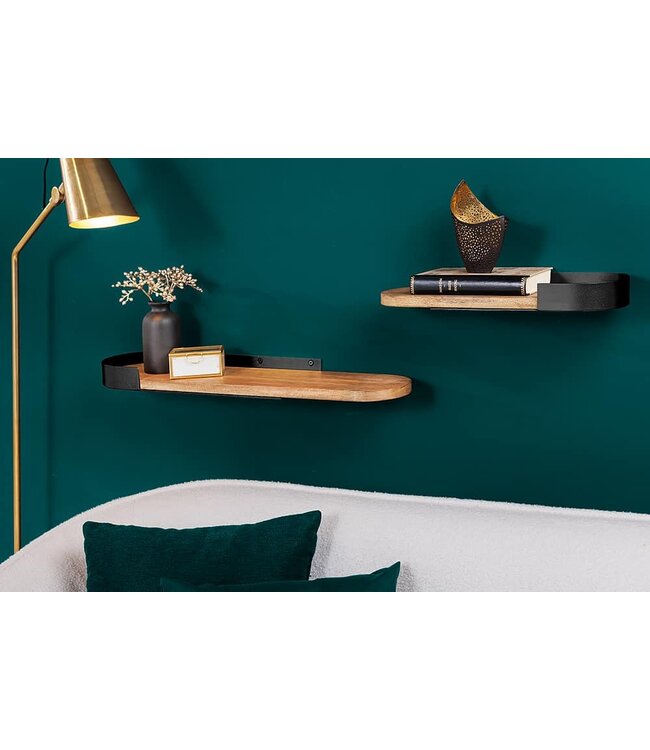 Invicta Interior Moderne set van 2 wandplanken PURE NATURE 60cm zwart mangohout massief metaal handgemaakt - 44307