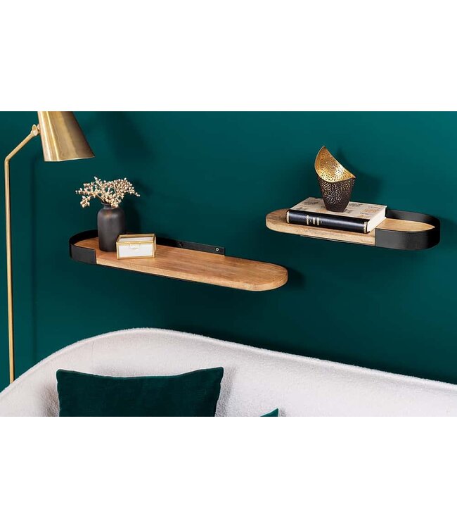 Invicta Interior Moderne set van 2 wandplanken PURE NATURE 60cm zwart mangohout massief metaal handgemaakt - 44307