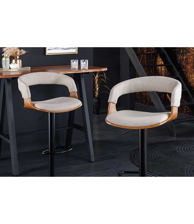 Invicta Interior Retro barkruk MANHATTAN beige structuurmateriaal massief hout met draaibare rugleuning, in hoogte verstelbaar - 44198