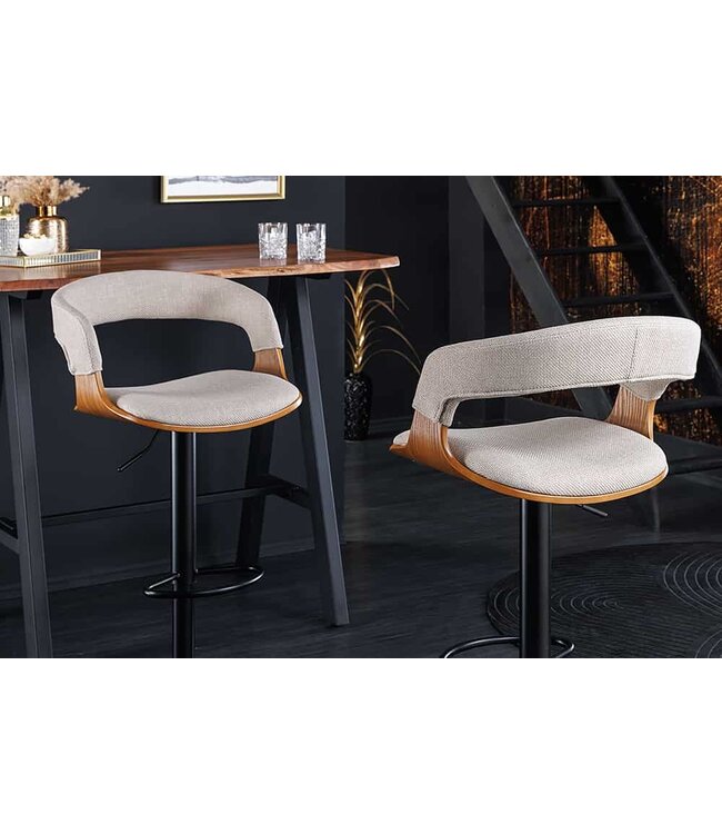 Invicta Interior Retro barkruk MANHATTAN beige structuurmateriaal massief hout met draaibare rugleuning, in hoogte verstelbaar - 44198