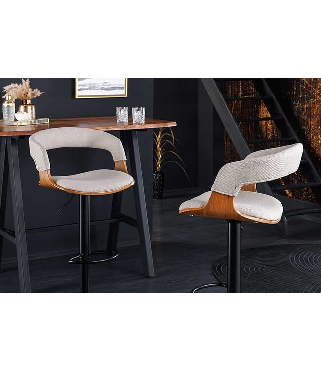 Invicta Interior Retro barkruk MANHATTAN beige structuurmateriaal massief hout met draaibare rugleuning, in hoogte verstelbaar - 44198