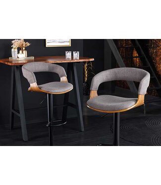 Invicta Interior Retro barkruk MANHATTAN grijs structuurmateriaal massief hout met draaibare rugleuning, in hoogte verstelbaar - 44197