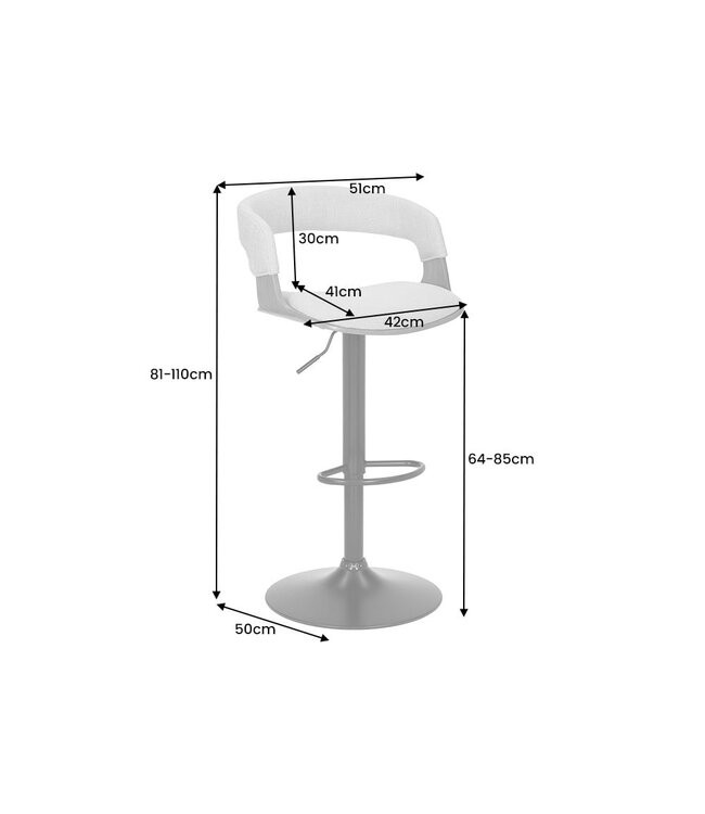 Invicta Interior Retro barkruk MANHATTAN grijs structuurmateriaal massief hout met draaibare rugleuning, in hoogte verstelbaar - 44197