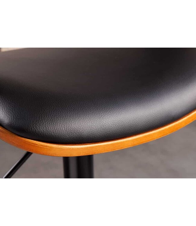 Invicta Interior Retro barkruk MANHATTAN zwart kunstleer walnoothout met draaibare rugleuning, in hoogte verstelbaar - 44196