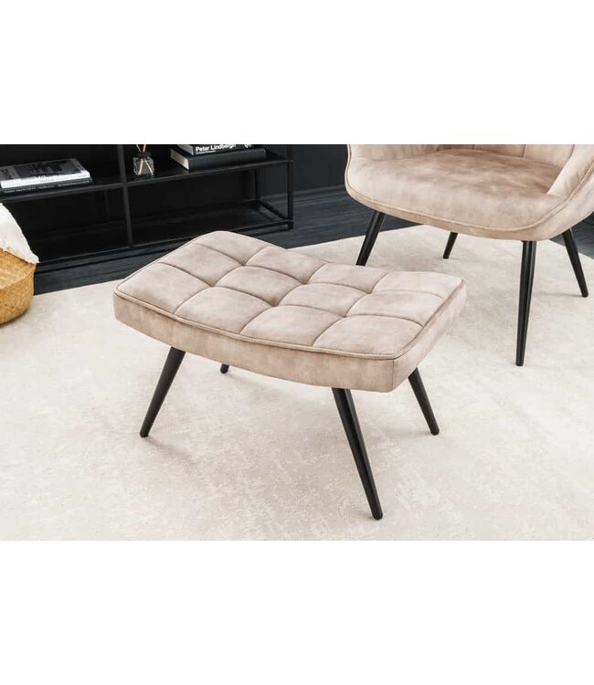 Invicta Interior Moderne kruk SCANDINAVIA champagne fluwelen zwarte metalen poten voetenbank - 44027