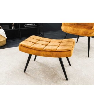 Invicta Interior Moderne kruk SCANDINAVIA mosterdgeel fluweel zwarte metalen poten voetenbank - 44025