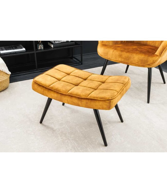 Invicta Interior Moderne kruk SCANDINAVIA mosterdgeel fluweel zwarte metalen poten voetenbank - 44025