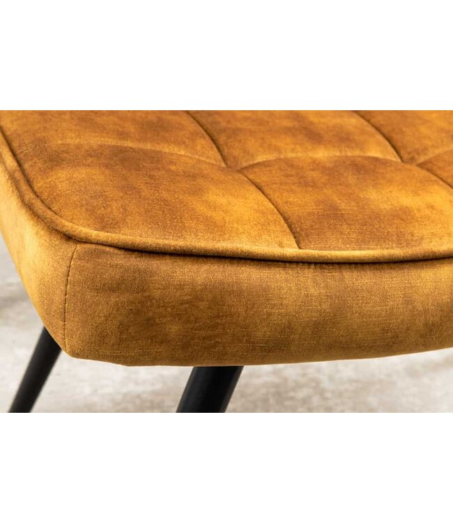 Invicta Interior Moderne kruk SCANDINAVIA mosterdgeel fluweel zwarte metalen poten voetenbank - 44025