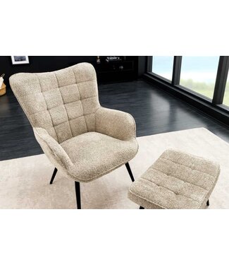 Invicta Interior Moderne fauteuil SCANDINAVIA champagne grijs Boucle met armleuningen - 44022