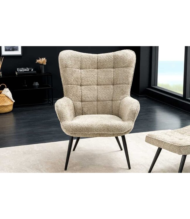 Invicta Interior Moderne fauteuil SCANDINAVIA champagne grijs Boucle met armleuningen - 44022