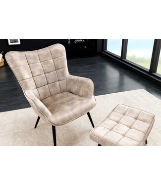 Invicta Interior Moderne fauteuil SCANDINAVIA champagne fluweel zwart metalen poten met armleuningen - 44021