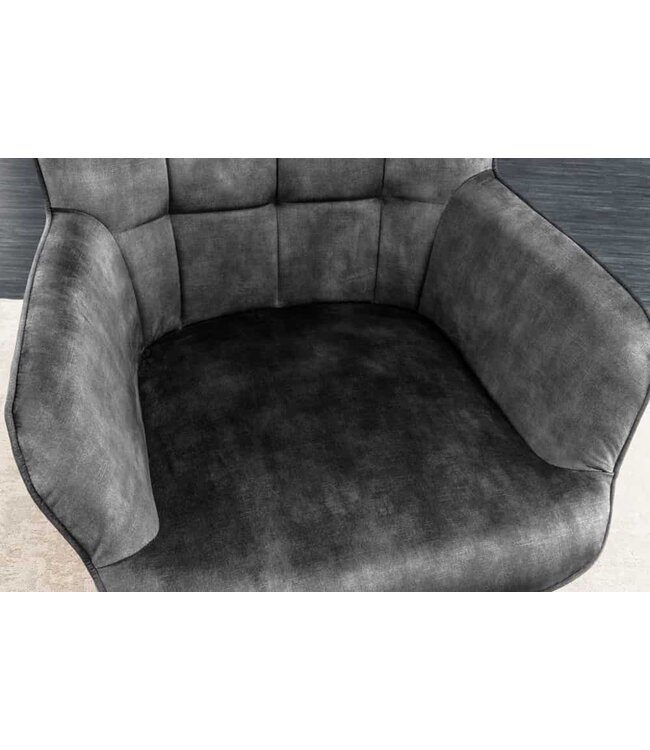Invicta Interior Moderne fauteuil SCANDINAVIA grijs fluweel zwart metalen poten met armleuningen - 44020