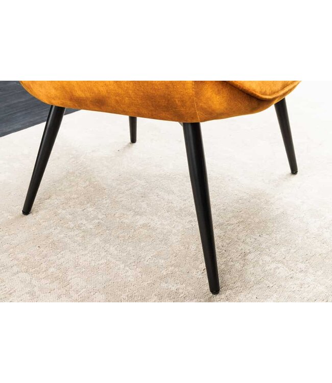Invicta Interior Moderne fauteuil SCANDINAVIA mosterdgeel fluweel zwart metalen poten met armleuningen - 44019