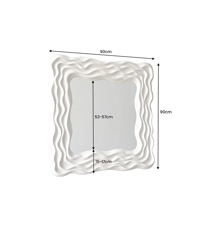 Invicta Interior Moderne wandspiegel WAVE 90cm grijs abstract golfdesign vierkant - 43871