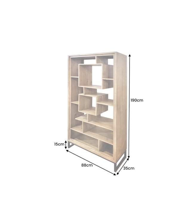 Invicta Interior Massief houten boekenkast CUBUS 190 cm acaciahoningafwerking metalen poten zwarte staande plank - 43742