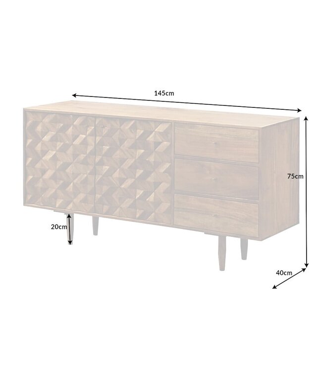 Invicta Interior Massief houten dressoir ALPINE 145 cm natuurlijke acacia retro design honingkleurige afwerking - 43737