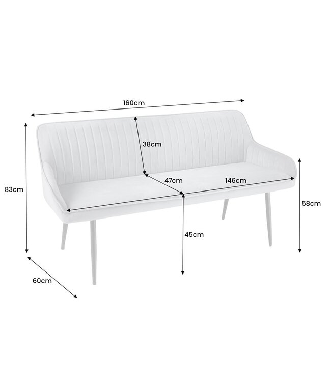 Invicta Interior Design bank TURIN 160cm mosterdgeel fluweel zwart metalen poten armleuning - 43694