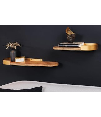 Invicta Interior Moderne set van 2 wandplanken PURE NATURE 60cm goud mangohout massief metaal handgemaakt - 43501