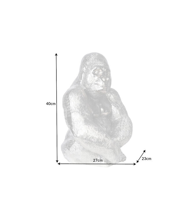 Invicta Interior Decoratief Gorilla-figuur KONG 40cm zilveren handgemaakte metalen sculptuur - 43195