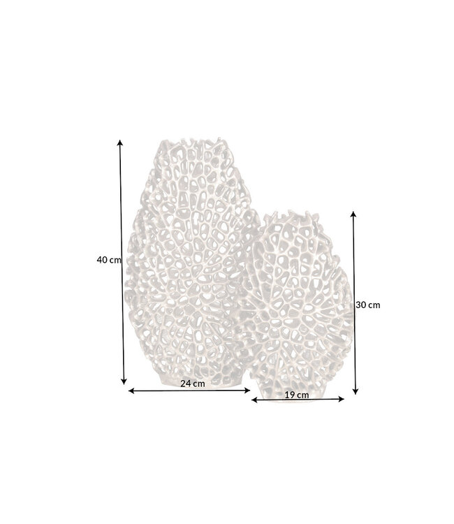 Invicta Interior Filigraan vazen set van 2 ABSTRACT LEAF 40cm zilveren metalen handgemaakte bloemenvaas - 43189