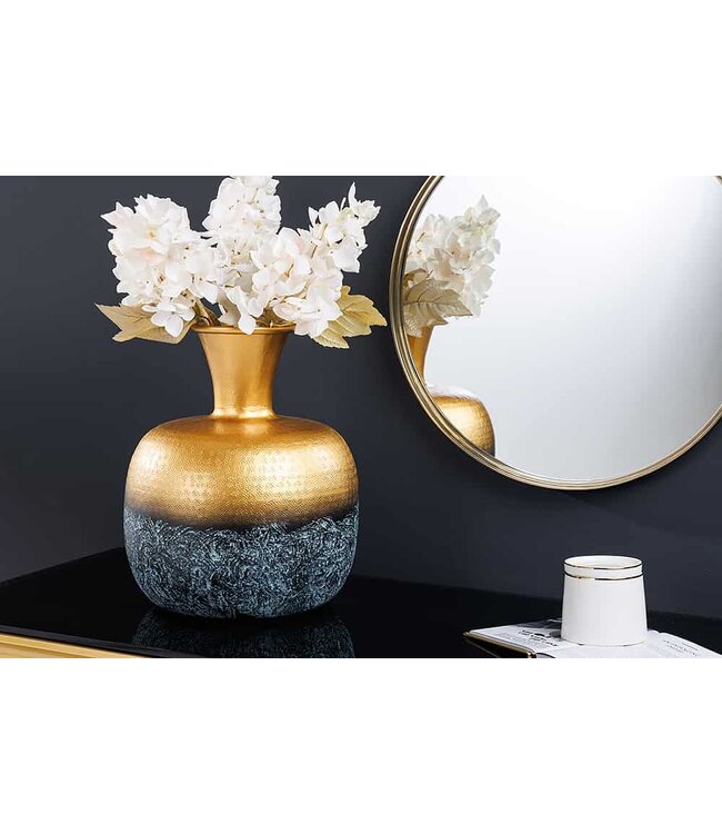 Invicta Interior Handgemaakte decoratieve vaas ABSTRACT ORIENT 40cm goud rond metaal patina - 43511