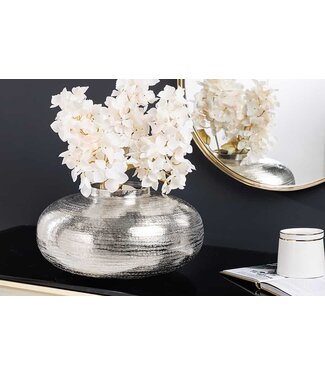 Invicta Interior Moderne decoratieve vaas ABSTRACT ORIENT 35cm zilver rond metaal gehamerd ontwerp - 43509